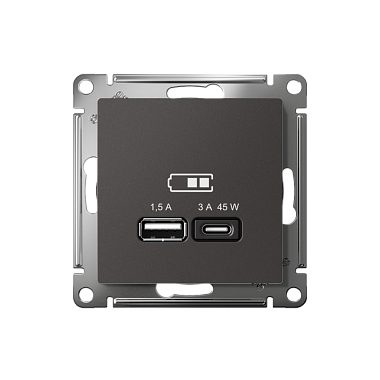 Розетка 1 СП USB A+тип-С 45W высокоскор.заряд QC,PD механизм SE AtlasDesign базальт