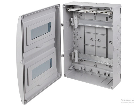 Бокс навесной 20 мод. 390х302х120 IP65 с вертикальной дверью Рувинил черный