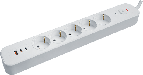 Сетевой фильтр 5+3USB*3м с выключателем, с заземлением 16А ПВС 3х1,0мм² белый Navigator 95 682