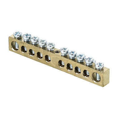 Шина PEN "ноль-земля" (6x9мм) 10 отв. латунь крепеж по центру розн. стикер EKF