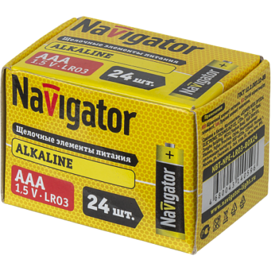 Элемент питания (AAA) щелочной LR03 Alkaline 1,5V (24шт в боксе) Navigator 14 059