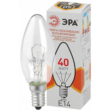 Лампа накаливания Е14 40Вт 230В свеча прозр. цвет. упаковка B36 ЭРА Б0039127