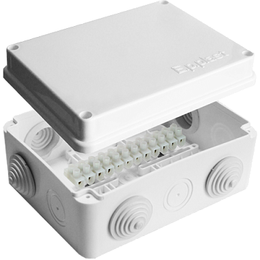 Коробка расп. ОП 150х110х70мм IP54 10 вводов (6 гермовводов; колодка 10А) крышка на винтах белый E.p.plast