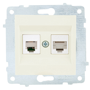 Розетка 1 СП комп. RJ45 кат.6 + телеф.RJ11 механизм Ovivo крем