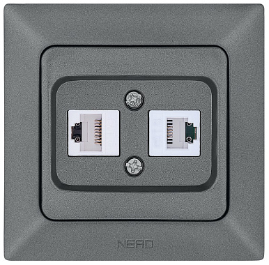 Розетка 1 СП комп. RJ45 кат.5e + телеф.RJ11 Ne-ad Aras графит