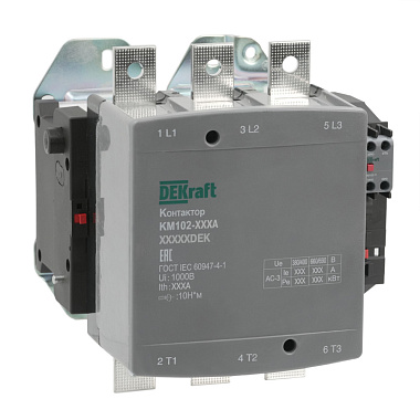 Контактор 500А 380В АС АС3 АС4 1НО+1НЗ КМ-102 DEKraft