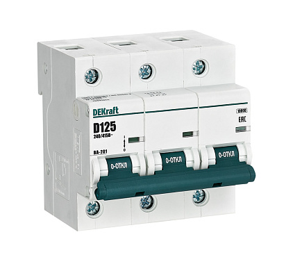 Автоматический выключатель 3P 125A (D) 10kA ВА201 DEKraft