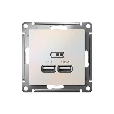 Розетка 1 СП USB А+А 2,1А (2х1,05А) 5В механизм SE AtlasDesign жемчуг
