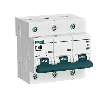 Автоматический выключатель 3P  80A (D) 10kA ВА201 DEKraft