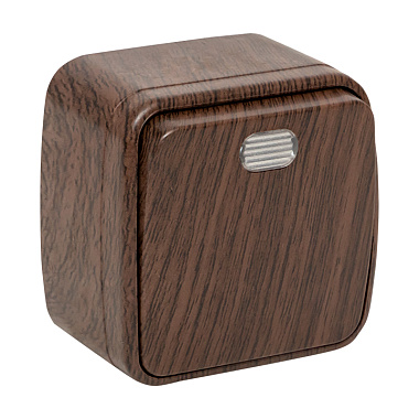 Выключатель 1 ОП 10А с подсв. EKF Минск тёмное дерево