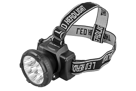 Фонарь налобный аккум. Ultraflash 220В, черн., 9LED, 2 реж., пласт., бокс