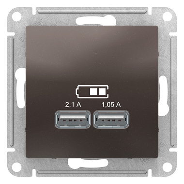 Розетка 1 СП USB А+А 2,1А (2х1,05А) 5В механизм SE AtlasDesign мокко