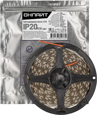 Лента светодиодная 5050 14,4Вт IP20 12V (упак.5м) разноцв. ОНЛАЙТ 80 976