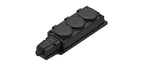 Колодка 3-гн. с з/к с крышкой 16А IP44 (каучук) 250В 2P+PE SE MultiSet черный