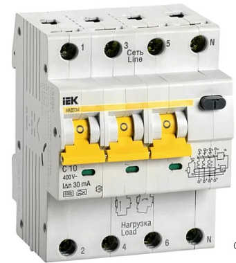 Диф. автомат 4P 10А  30мА х-ка C АВДТ34 IEK