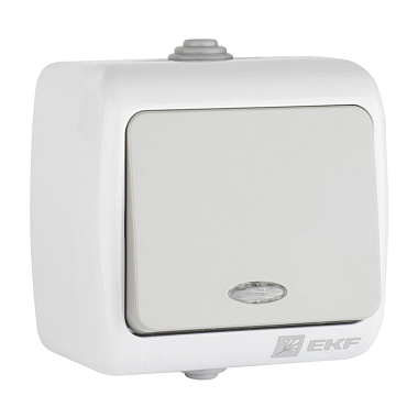 Выключатель 1 ОП IP54 10А с подсв. EKF Мурманск серый