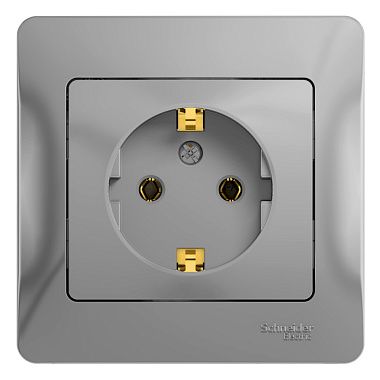 Розетка с заземлением 1 СП 16А SE Glossa алюминий