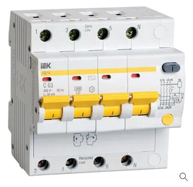 Диф. автомат 4P 63A  30мА х-ка C АД-14 IEK
