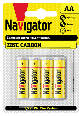 Элемент питания (AA) солевой R6 1,5V 4BL Navigator 94 758