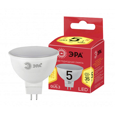 Лампа светодиодная GU5.3  5Вт 2700К 220В софит тепл. белый свет ЭРА RED LINE ECO Б0019060