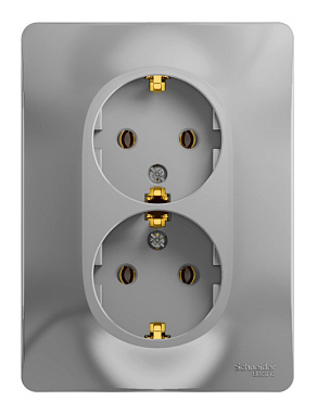 Розетка с заземлением 2 СП 16А SE Glossa алюминий