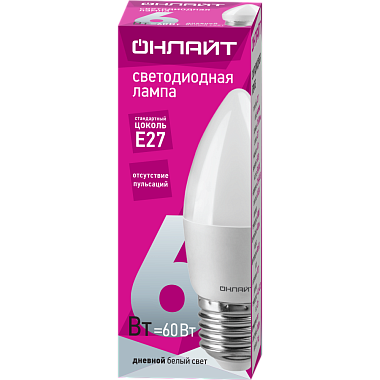 Лампа светодиодная Е27   6Вт 6500К 220-240В свеча ОНЛАЙТ 61 129
