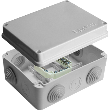 Коробка расп. ОП 150х110х70мм IP54 10 вводов (6 гермовводов; колодка 16А) крышка на винтах серый E.p.plast