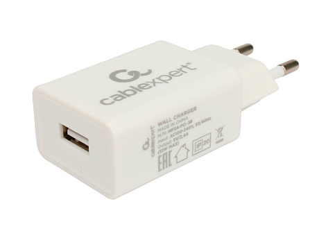 Зарядное устройство сетевое 1 порт USB (2,1А) 10,5Вт Cablexpert белый, пакет