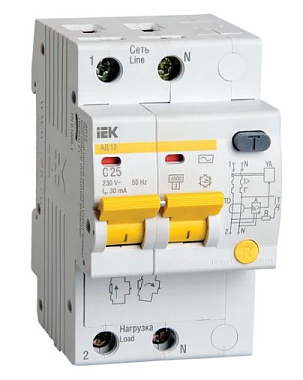 Диф. автомат 2P 25A  30мА х-ка C АД-12 IEK