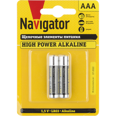 Элемент питания (AAA) щелочной LR03 Alkaline 1,5V 2BL Navigator 94 750