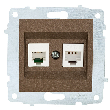 Розетка 1 СП комп. RJ45 кат.6 + телеф.RJ11 механизм Ovivo мокко