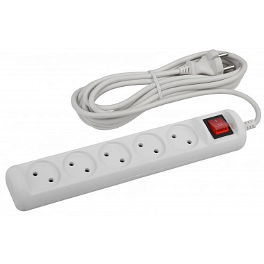 Удлинитель 5* 3 м c выкл. ПВС 2x1мм2 10А ЭРА Б0044056