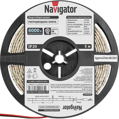 Лента светодиодная 14,4Вт IP20 12V дневной белый 6000К Navigator 71 768