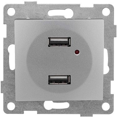 Розетка 1 СП USB А+А 2,1А механизм Gusi Electric Bravo серебро