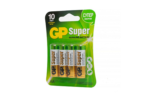 Элемент питания (AA) щелочной LR6 Alkaline 1,5V 4BL GP Super