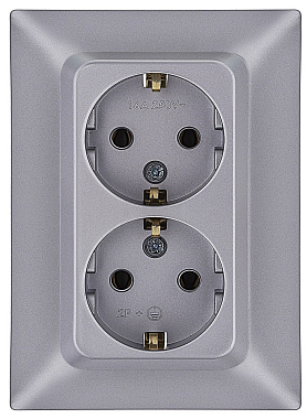 Розетка с заземлением 2 СП 16А Ne-ad Aras серебро