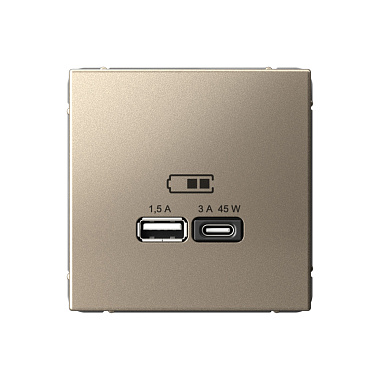 Розетка 1 СП USB A+тип-С 45W высокоскор.заряд QC,PD механизм SE ArtGallery шампань