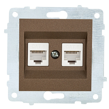 Розетка 1 СП комп. RJ45+RJ45 кат.6 механизм Ovivo мокко