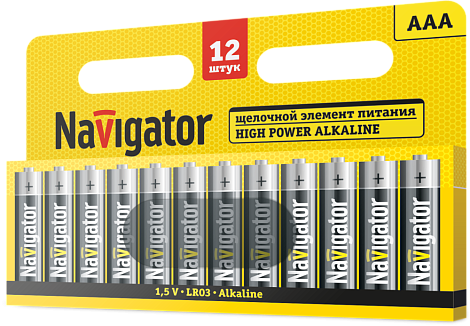 Элемент питания (AAA) щелочной LR03 Alkaline 1,5V 12BL Navigator 95 160