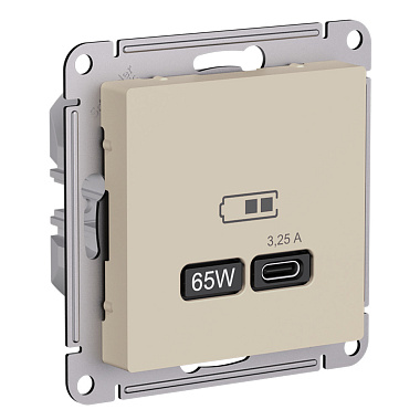 Розетка 1 СП USB тип-С 65W высокоскор.заряд QC,PD механизм SE AtlasDesign песочный