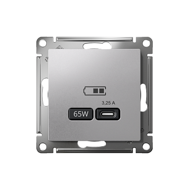 Розетка 1 СП USB тип-С 65W высокоскор.заряд QC,PD механизм SE AtlasDesign алюминий