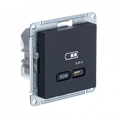 Розетка 1 СП USB тип-С 65W высокоскор.заряд QC,PD механизм SE AtlasDesign карбон