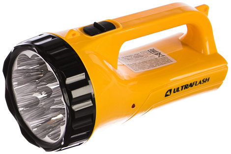 Фонарь аккум. Ultraflash Akku Profi 220В желт., 9LED +12SMD LED, 2 реж., SLA, пласт., коробка