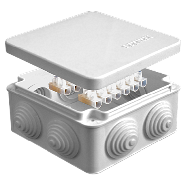 Коробка расп. ОП 105х105х56мм IP54 7 вводов (4 гермоввода; колодка 10А) серый E.p.plast