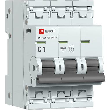 Автоматический выключатель 3P   1A (C) 6,0kA ВА 47-63N EKF PROxima
